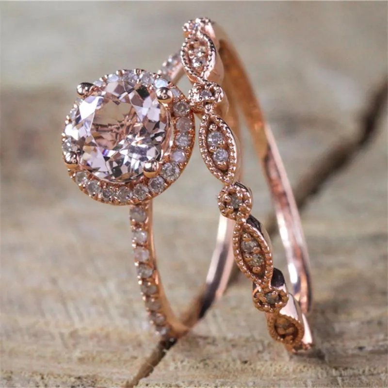 Cluster -Ringe Paar für Frauen Vintage Elegant Set Ring Kubikzirkonia Hochzeit Engagement Braut Schmuck Tropfen 137912971