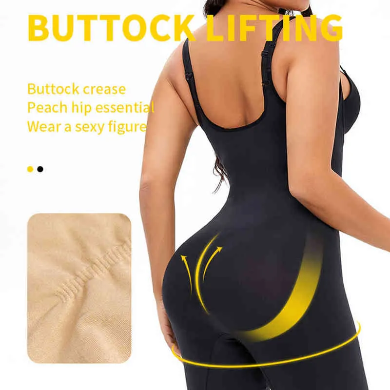 Women Shapewear Sculpting Bodysuits Butt Lifter Shaping Mid-Thigh Length Pants Tummy Control Chest Support Body Shaper Enhancing 220125