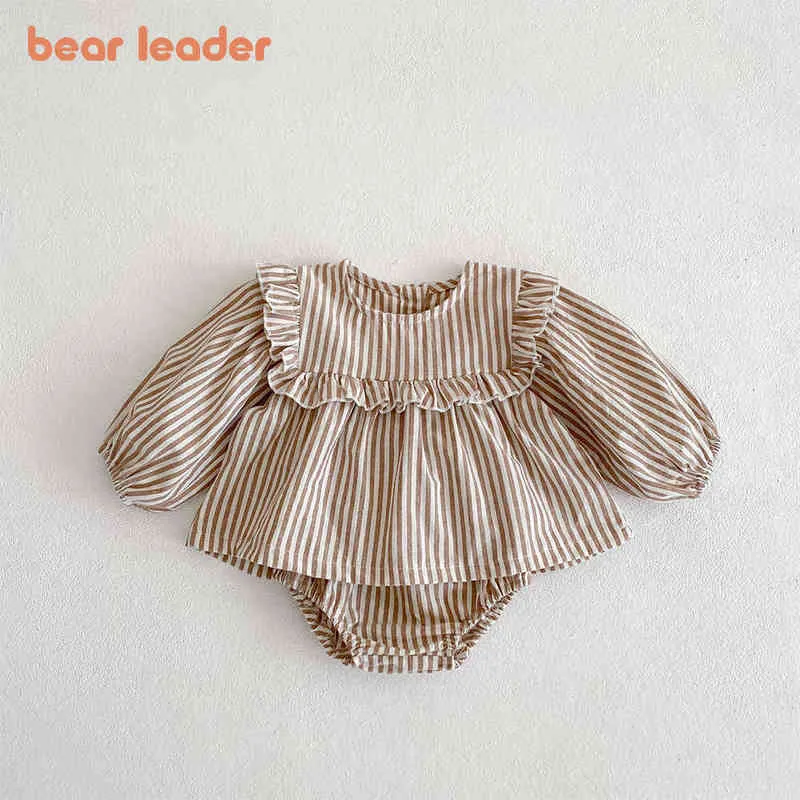 Bear Learder Newborn Girls Casual Clothing Sets New Fashion Cotton Baby Girl Striped Clothes Kids Long Sleeve Clothes 0-3 Years Y220310