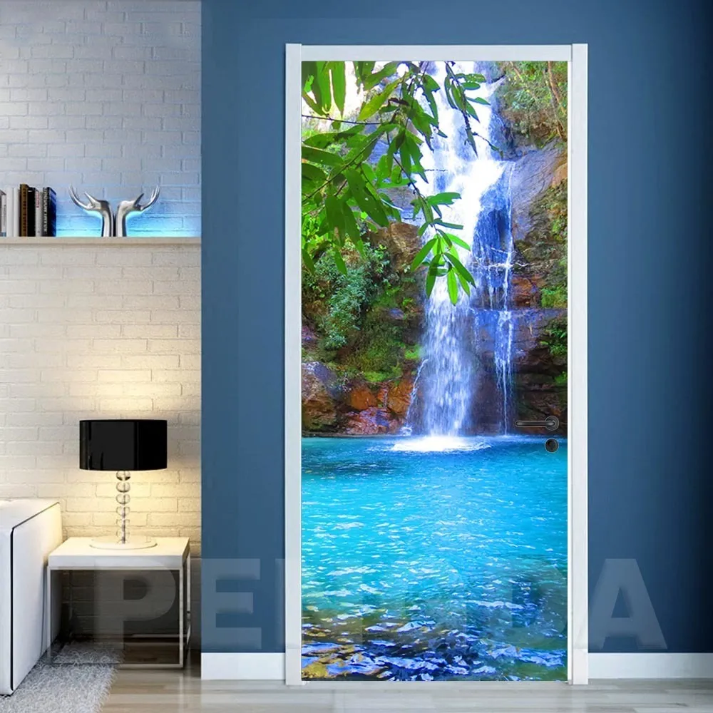 3D Stap Deur Sticker DIY Zelfklevende Waterval Boom Decals Muurschildering Waterdicht Papier Poster Voor Print Art Foto Woondecoratie T25563833