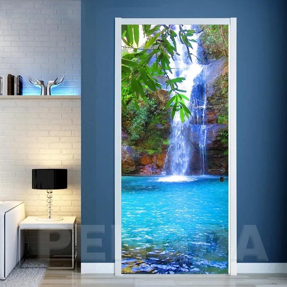 3D Stope drzwi naklejka DIY Selfsive Waterfall Tree Naklezy związane z Wodoodpornym papierowym plakatem do wydruku