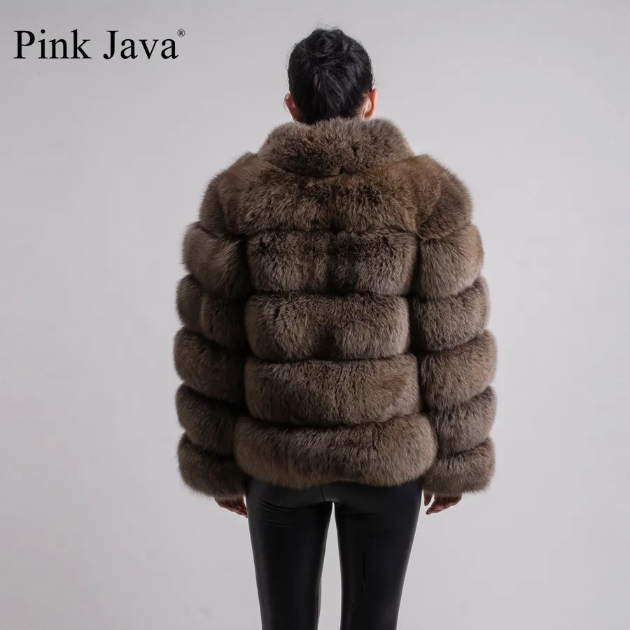 Różowy Java QC8139 Kobiety Zima gruba futrzana płaszcz prawdziwa kurtka futra wysokiej jakości stojak na kołnierz luksus 201214