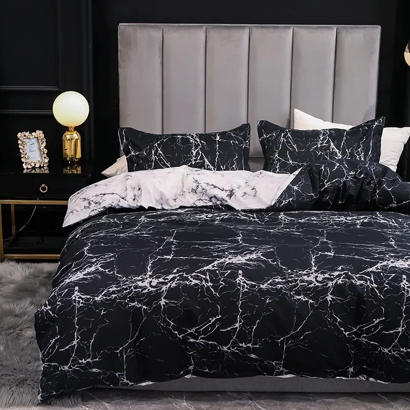 Black and White Color Bed Linens Marble Reactive Printed Duvet Cover Set for Home housse de couette Bedding Set Queen Bedclothes L1590552