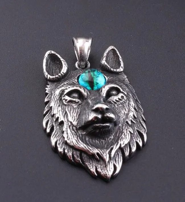 Vintage Silver Wolf Rostfritt stål Hundhuvud Djur Män Retro Hip Hop Punk Rock Hänge Halsband Smycken Present Gratis frakt