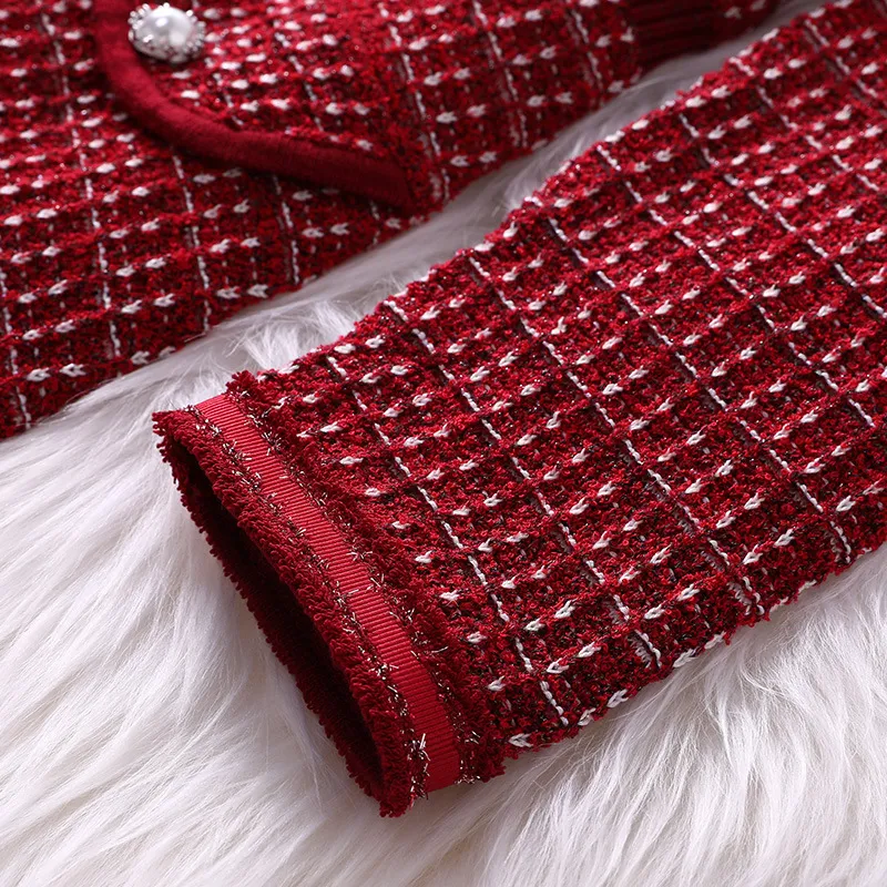 printemps 4 5 manches longues col rond rouge plaid tricoté boutons lambrissés mini robe courte robes décontractées élégantes md3188210