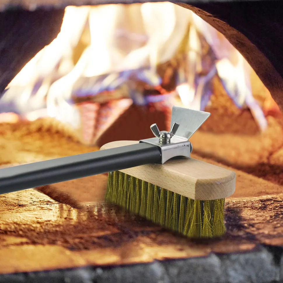 Professional Pizza Oven Copper Brush Scraper Household Grill Brass Cleaning Brush with 21 inch Aluminium Handle