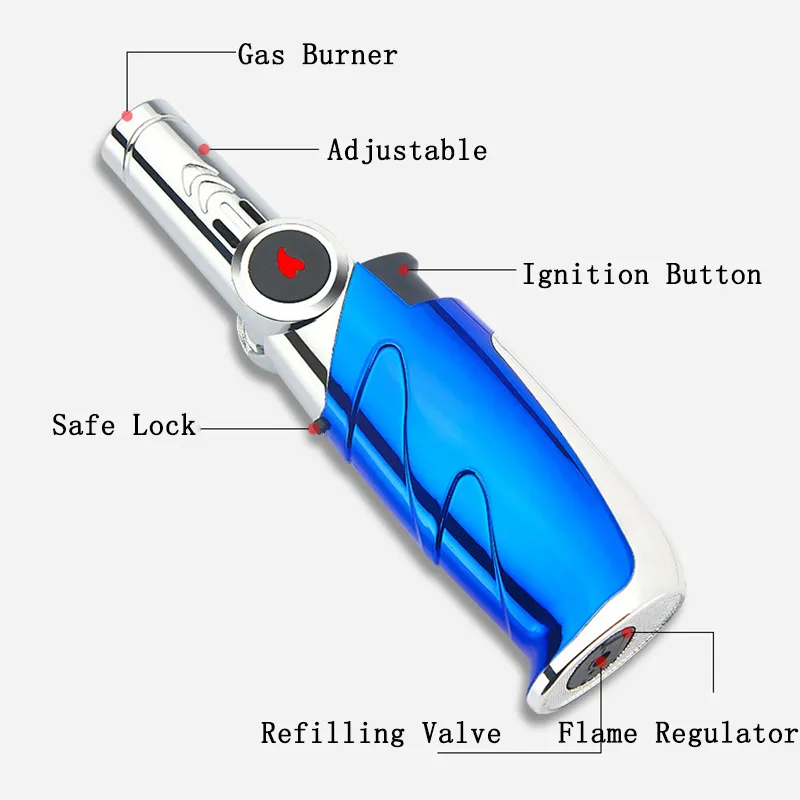 Briquet torche à Jet pour pistolet de Table, Turbine à gaz rechargeable, coupe-vent, allumeur extérieur, briquets de cou réglables avec verrouillage de flamme 5004727