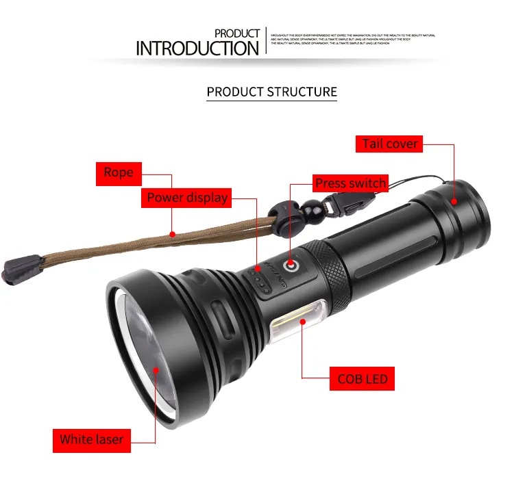 2000 mètres 20 000 000LM puissant lampe de poche LED Laser blanc torche Zoomable lumière dure autodéfense 18650 26650 batterie lanterne