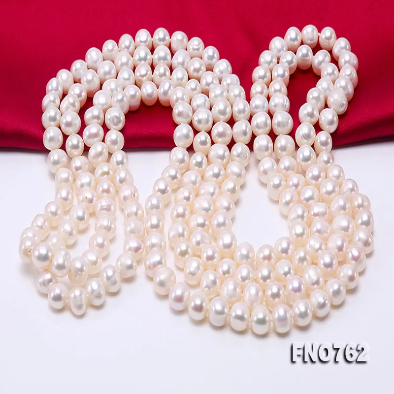 JYX colliers de pull de perles long rond blanc naturel 8-9mm collier de perles d'eau douce naturelles collier de charme sans fin 328 201104245l