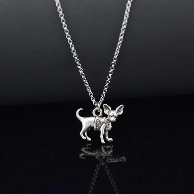 Hänghalsband antik silverfärg chihuahua hund rostfritt stål kedja halsband boho djur chocker modetillbehör juvele206h