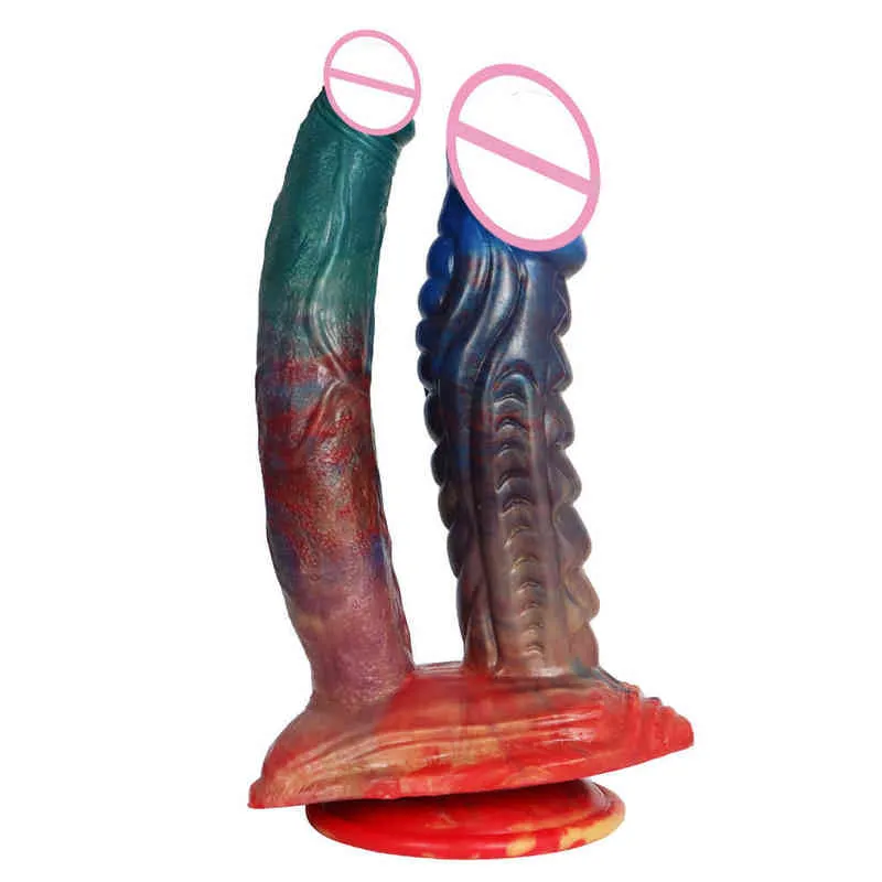 NXY DildoS Anale Toys Nieuwe Streamer Kleur Double Headed False Penis Silicone Simulatie Anus Yin Dual Purpo Leuke speelgoed 0225