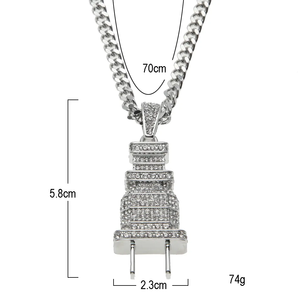 Collier pendentif avec prise scintillante pour hommes, couleur or et argent, breloque, Micro pavé, strass complets, bijoux hip hop, 200928291Q