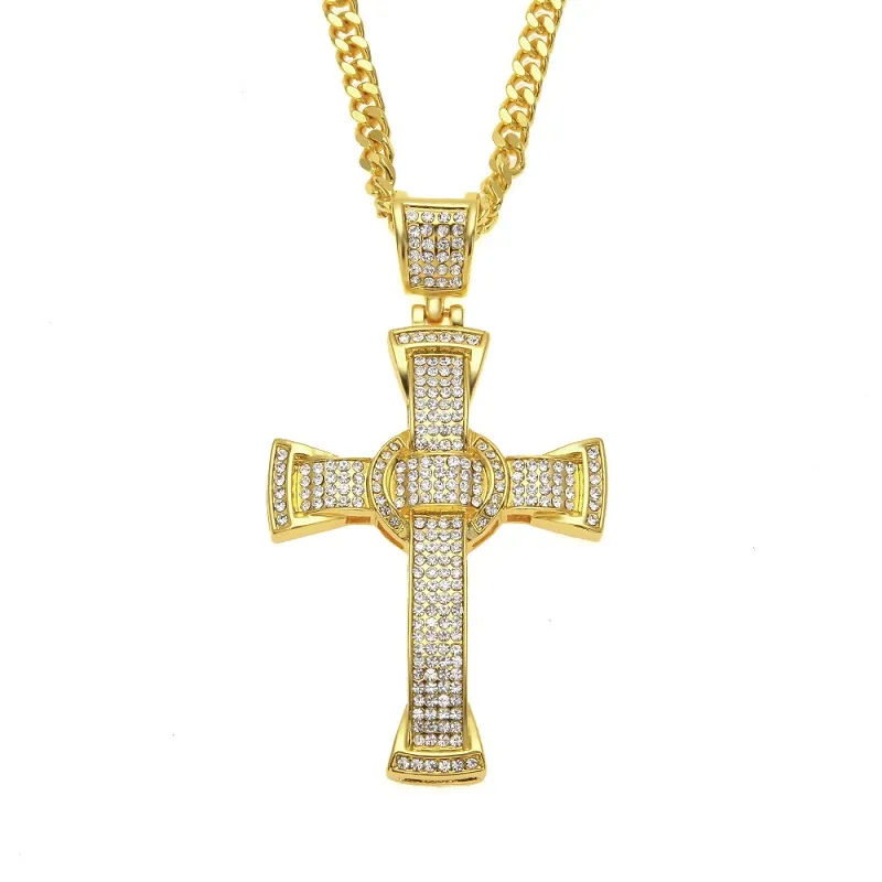 Bling Bling Rhinestone Jesús Cruz colgante collar para hombres mujeres cristal pavimentado Hip Hop Iced Out collar con 5 mm * 70 cm cadena cubana joyería