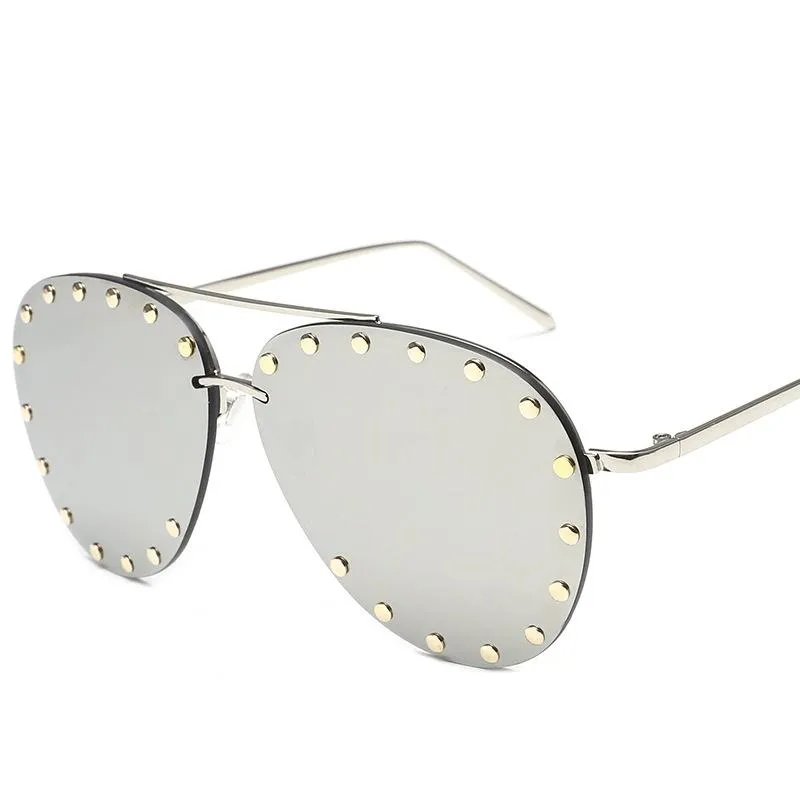Lunettes de soleil Gifansee Rivet Rimless Pilot surdimensionné Luxury Vintage Brand Designer Men Tinded Eyewear Shades Lunes UV400332P