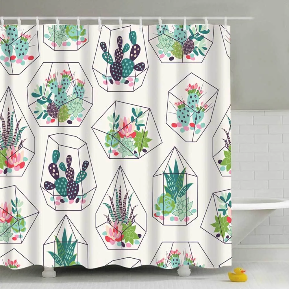 Urijk 180 * 180cm cortina de chuveiro à prova d'água para banheiro plantas tropicais cacto cacto banheira cortinas poliéster verde cortina t200711
