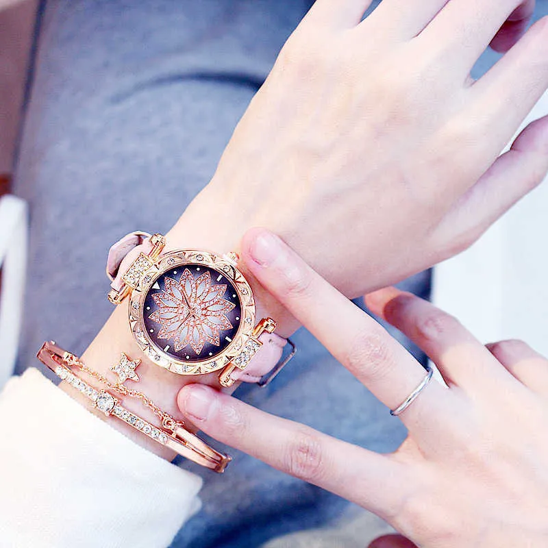 Мода Популярный стиль Европейские Женские Часы + Браслет Кварцевые Часы Бренд Роскошный Reloj Mujer Повседневная Кожаные наручные Часы