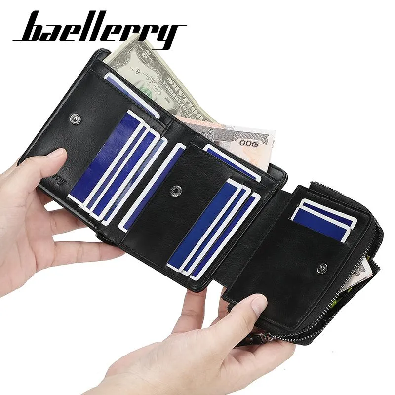 Bütün moda siyah erkek cüzdanı PU deri üçlü cüzdan tasarımcısı madeni paralar için küçük çanta s299o