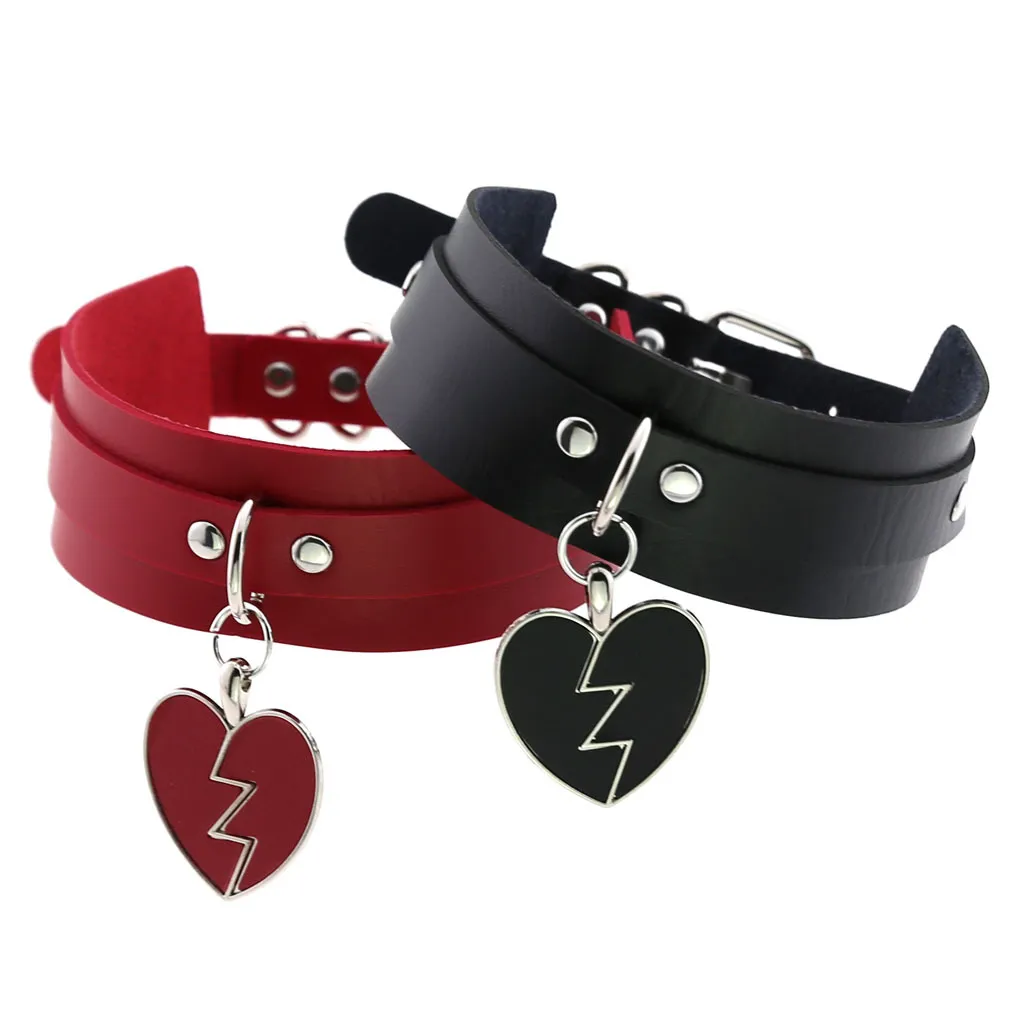 Punk stijl pu lederen liefde hart choker ketting voor vrouwen korte gotische kettingen sieraden kostuum mode-sieraden mooi cadeau groothandel prijs