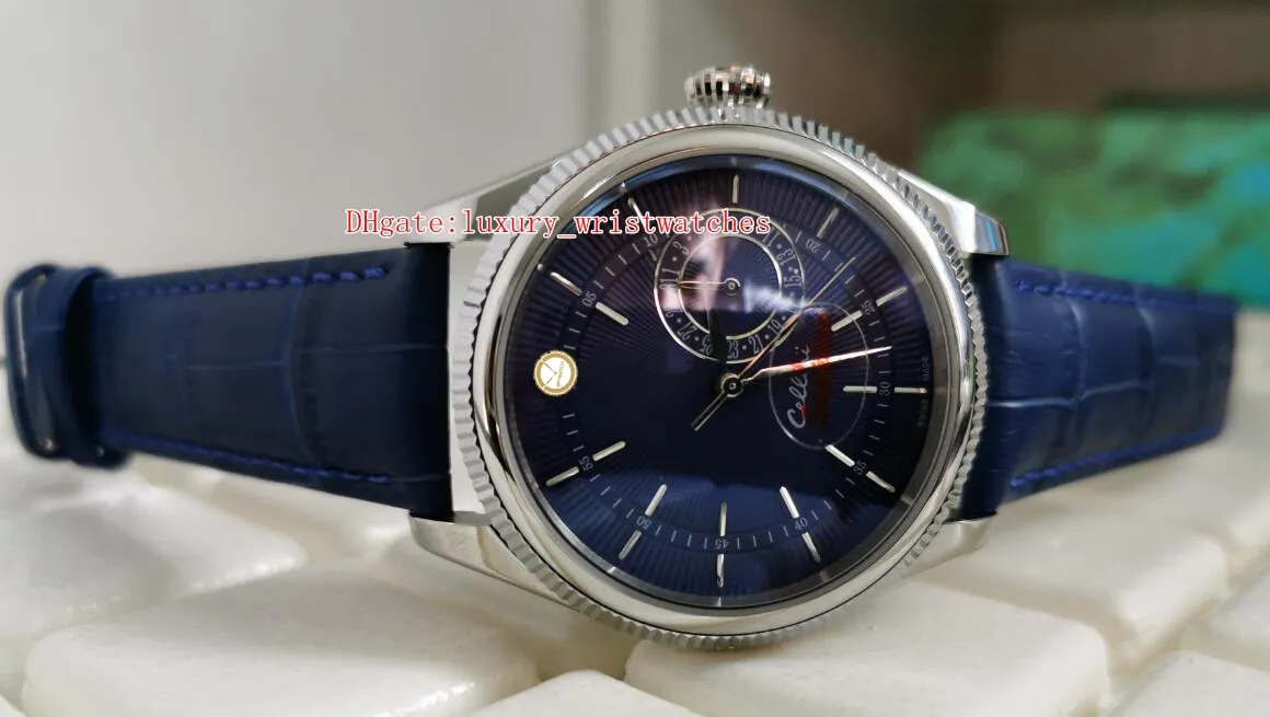 Excellent High Quality Wristwatch Fashion 39mm Cellini 50515 50519 Leather Bands Blue Dial Asia 2813 Movement Mechanical Automatic199D