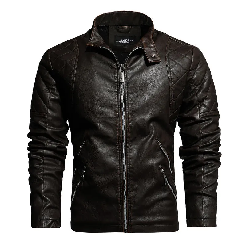 Мужская кожаная куртка зимняя пальто уличная мода повседневная одежда с плиссированной дрэкпирной курткой на молнии мотоциклеты для мужчин на мех выровняется 201126