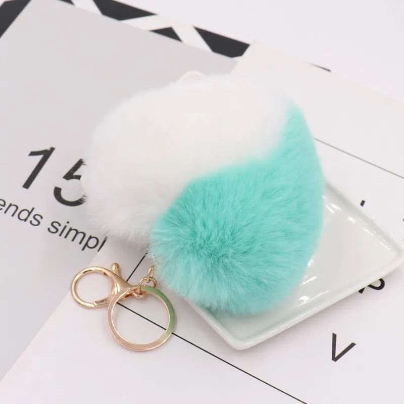 Trendy Double Color Heart Keychains for Women Pom Pom Faux Fur Key Chain Pompom Car Keyring Bag Pendant Accessories1257k