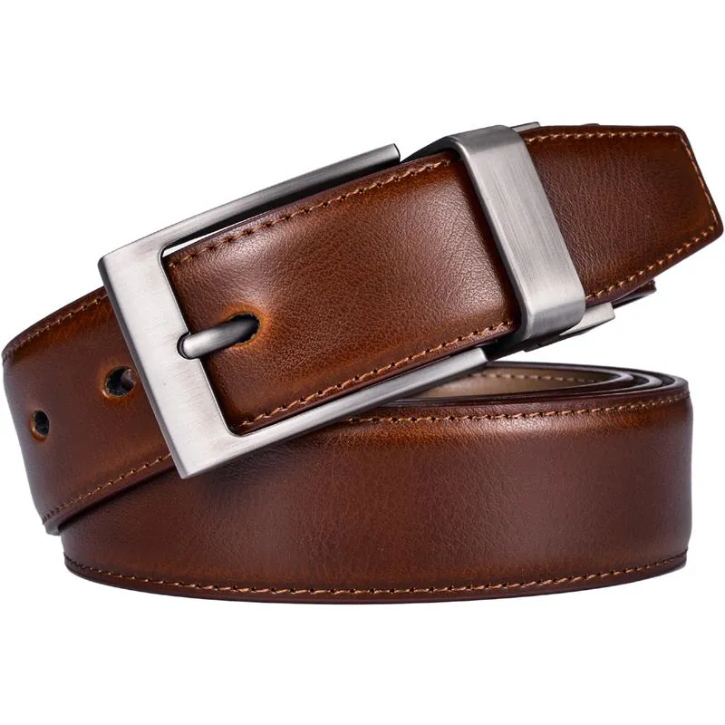 Ceinture en cuir véritable pour hommes, robe réversible, ceinture de golf décontractée avec boucle rotative, un revers pour 2 couleurs, 1 pièce 221W