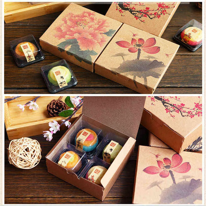 Kraft Paper Cookie Box Modello di fiore in stile cinese Dessert Cake Candy Sweet Honey Bottle Scatole imballaggio regalo di nozze H1231