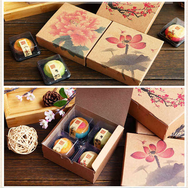 papier kraft boîte à biscuits style chinois fleur motif dessert gâteau bonbons doux miel bouteille boîtes d'emballage pour cadeau de mariage H1231