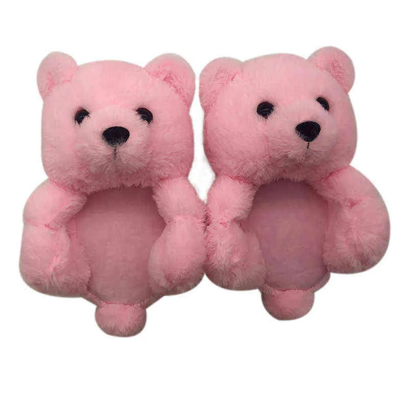 Kawaii Teddy Bear Kobiety Buty Dziecko Pluszowe Kapcie Kreskówki Cute Bear Buty Boże Narodzenie Y220214