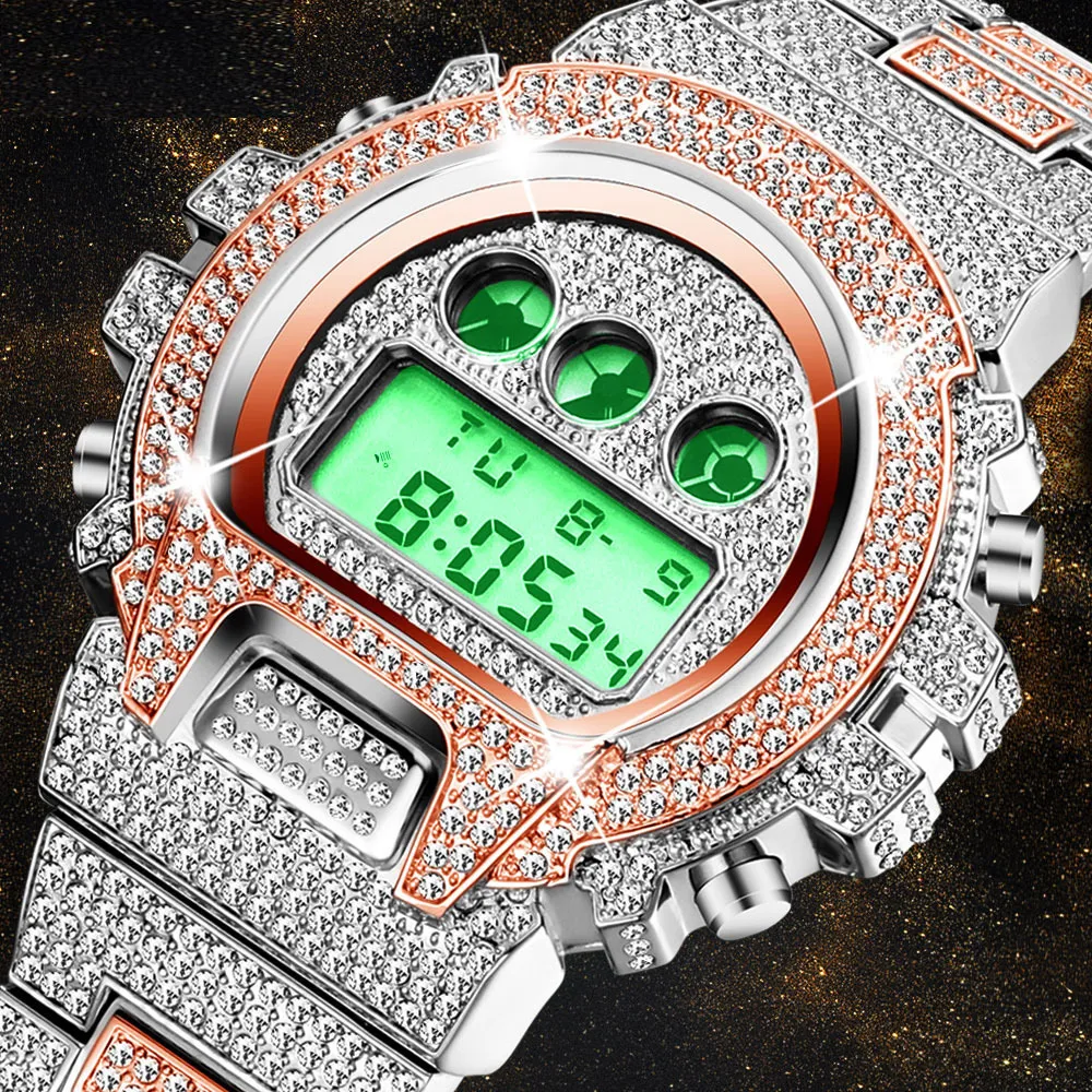 Высококачественные мужские роскошные умные часы со светящимися стразами 30 м водонепроницаемые спортивные часы из нержавеющей стали мужские разноцветные 284 м
