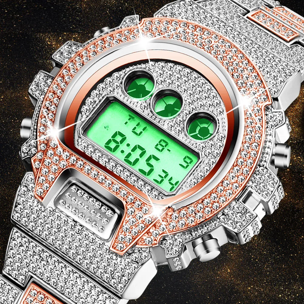 Orologio intelligente di lusso da uomo di fascia alta luminoso con strass pieno 30M orologio sportivo impermeabile in acciaio inossidabile da uomo multicolore 304n