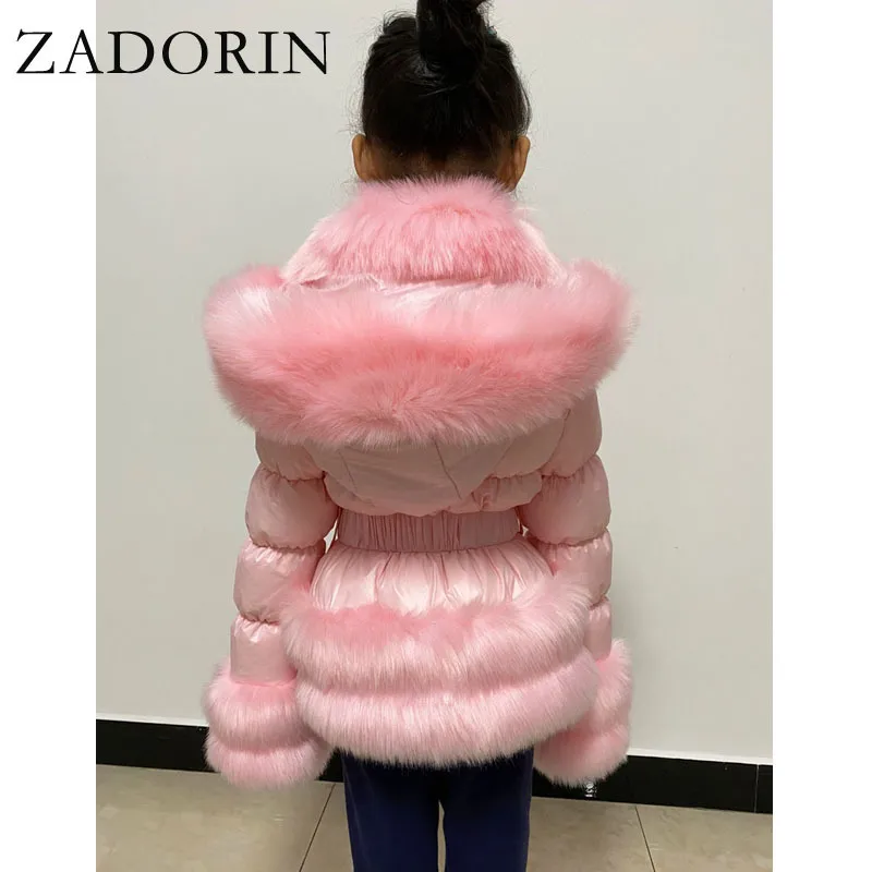 Zadorin Winter New Girl's White Duck Down Jacket voor kinderen harige faux bont kraag
