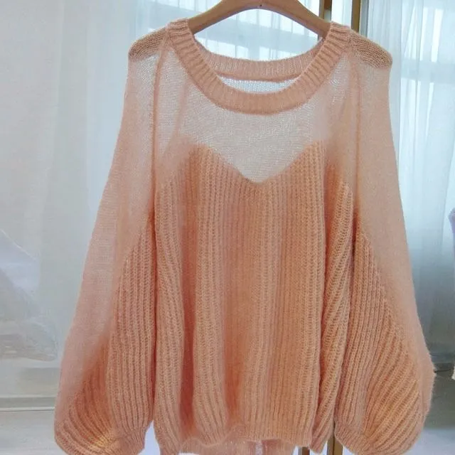 Autumn and winter fairy soft waxy sweater gentle feeling full of lazy wind loose thin lantern sleeve sweater women 201221