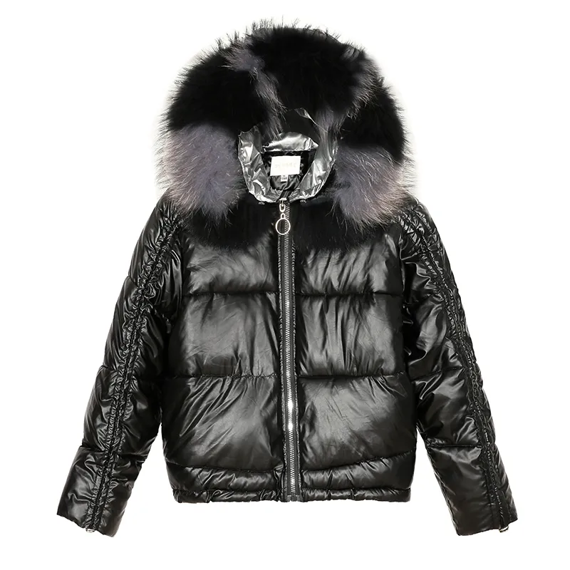 Med päls krage plus size womens vinter jacka solid huva kvinnlig kappa glänsande koreansk stil casual outwear kvinnor parkor 201027