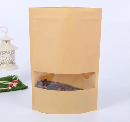 Packing Zip lock Kraft Paper Window Bag Stand up Gift Dried Food Fruit Tea packaging Pouches Zipper Self Sealing Bags