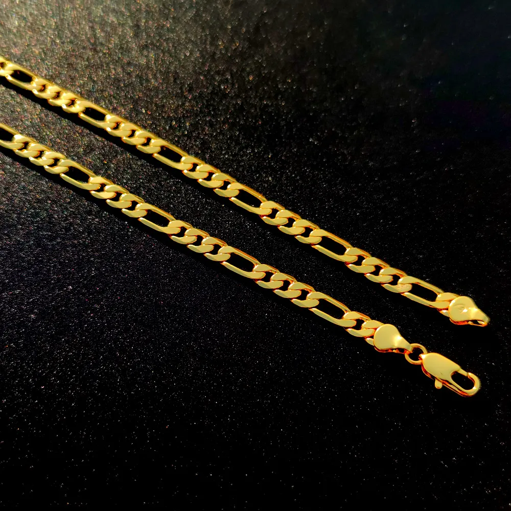 Halskette, echtes 18-Karat-Gelbgold, massives Damen-Figaro-Bling-Glied, 50 cm, 6 mm, Stempel 585, gestempelt 221S