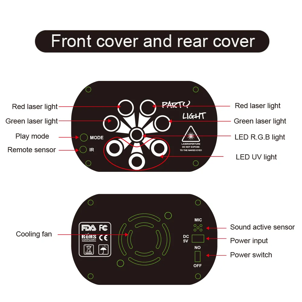 USB Rechargeable 120 Patterns Laser Projector Lights RGB UV DJ Disco Stage Party Lights for Christmas Halloween Birthday Wedding Y3447