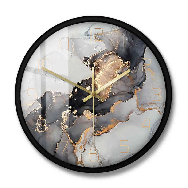 Streszczenie alkohol z drukowane zegar ścienny Modern sztuka marmurowa tekstura cicha kwarc zegar akwarela malarstwo domowe dekoracje ścienne 217333256