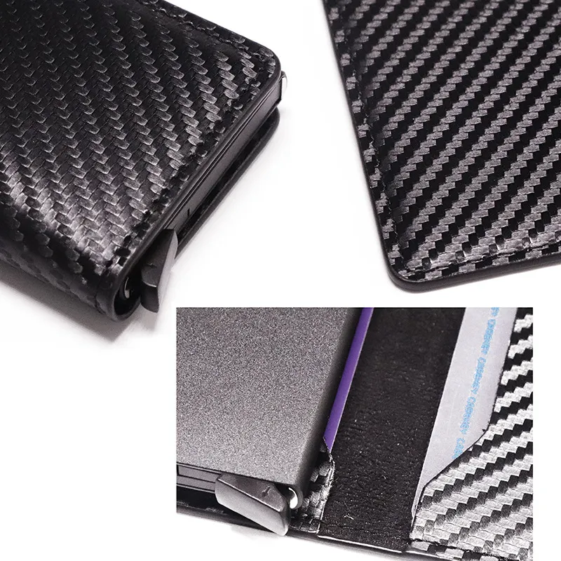 RFID -блокировка углеродного волокна Слимволлет алюминиевый держатель кредитных карт Metal Business Business Holding Slim Card Case Mini Wallet для Men227c