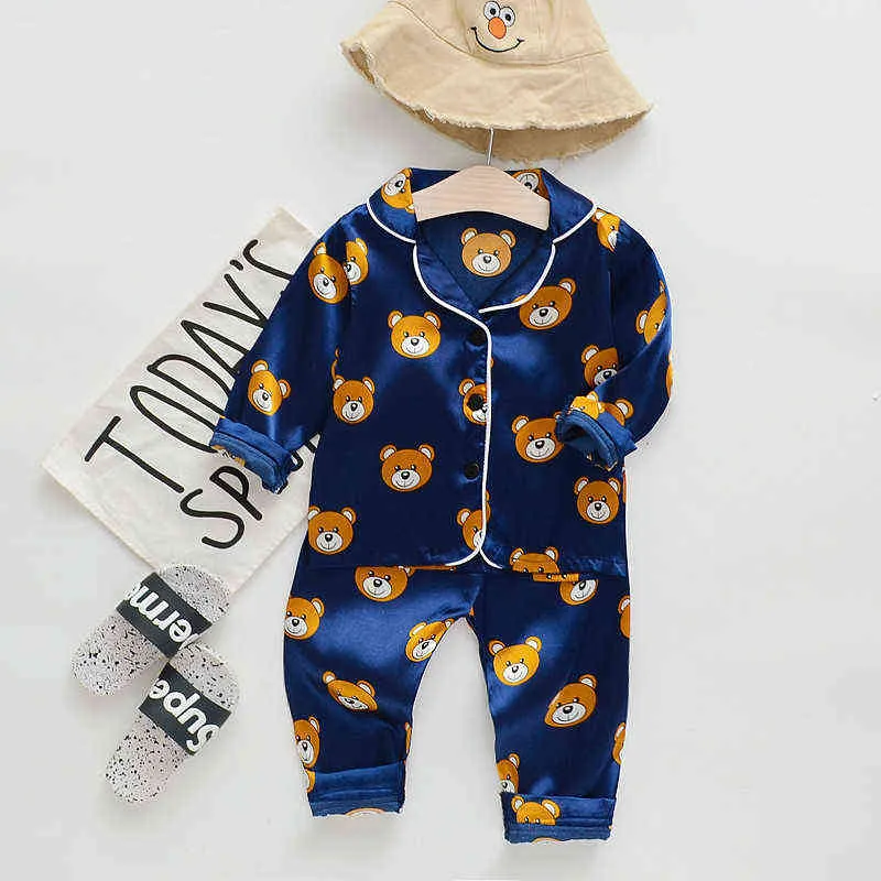 Barnens pyjamas Set Spring Baby Boy Girl Clothes Casual Sleepwear Kids Cartoon Tops + Pants Toddler Kläder S 211224