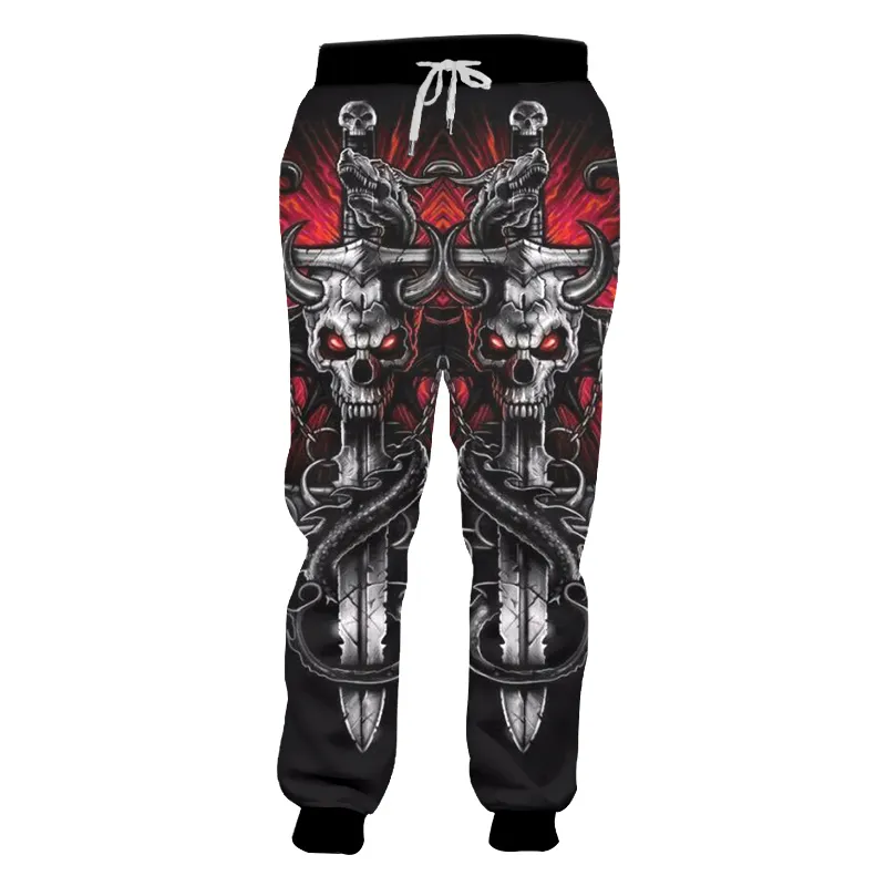 OGKB Calça Corredora Harajuku Men's Cool Chaveiro Crânio Impresso Calça de Moletom 3D Outono Outono Inverno Estilo Calças Drop 201128