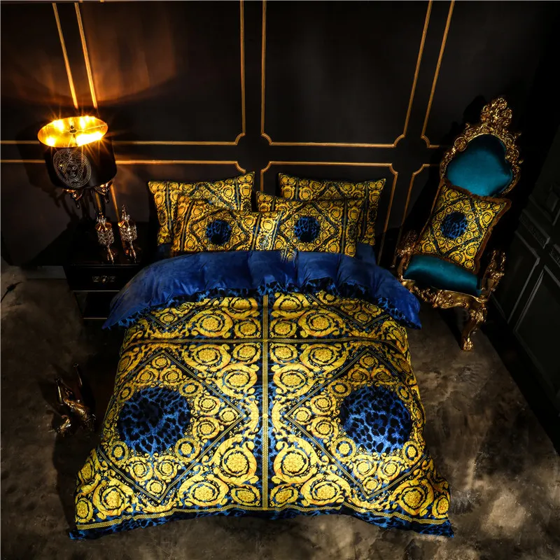 Białe złoto europejskie luksusowe klasyczne zestaw pościeli zima gruba aksamitna flanelowa polarowa kołdra łóżka Linen dopasowane blachy poduszki C207H