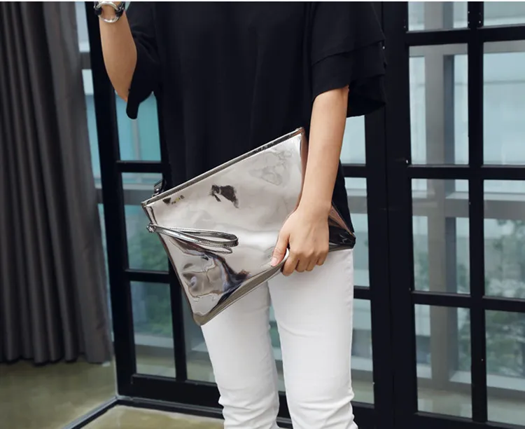 Laser holographic Women Envelope Clutch Luxury party shining lady Clutches PU Leather Female Wrist clutch purse evening bags 220507