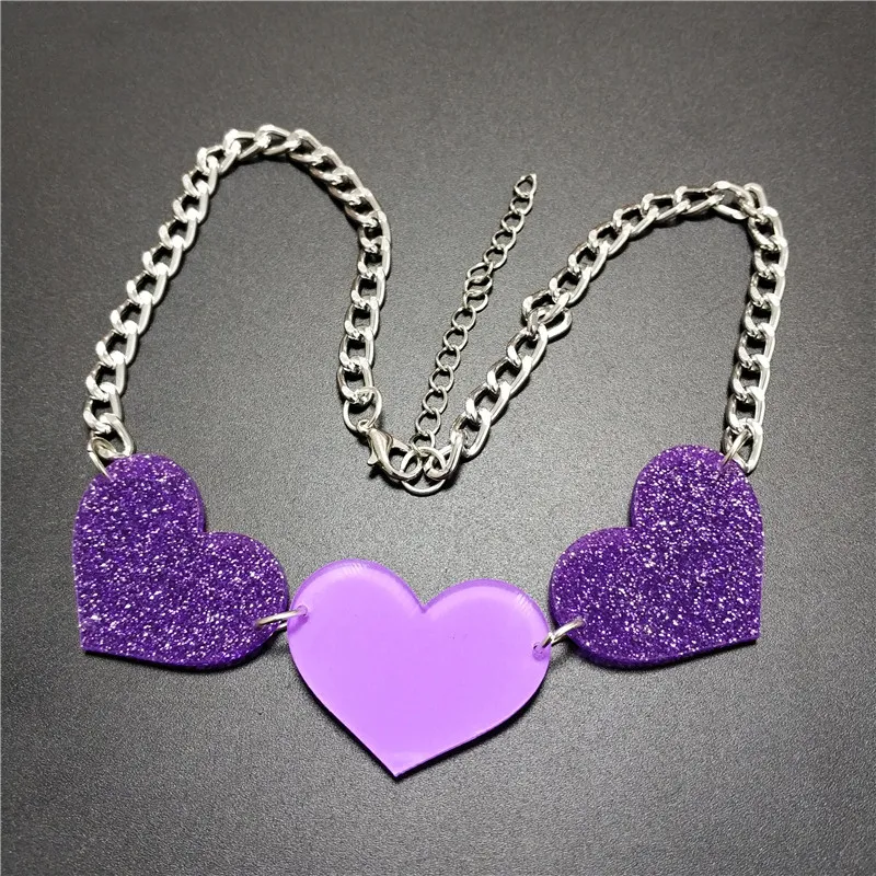 NY Glitter Pruple Peach Heart Chokers Halsband för kvinnor Fashion Woman Chain Jewelry Accessories327J