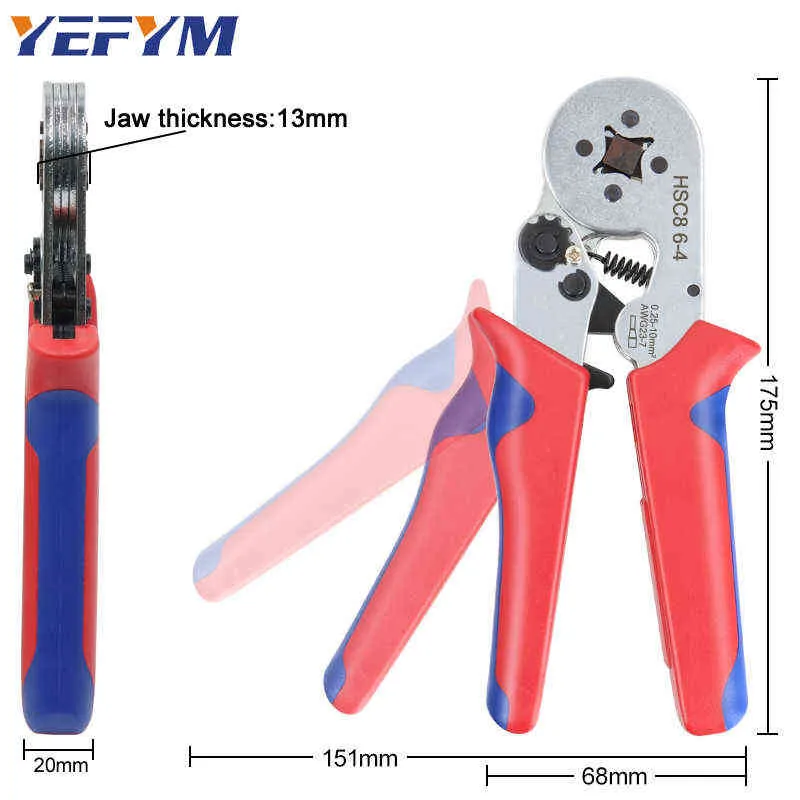 Pince à sertir les bornes tubulaires HSC8 6-4 6-6 16-6max 0 08-16mmwire mini outils de sertissage de virole YEFYM kit électrique domestique 2201211W