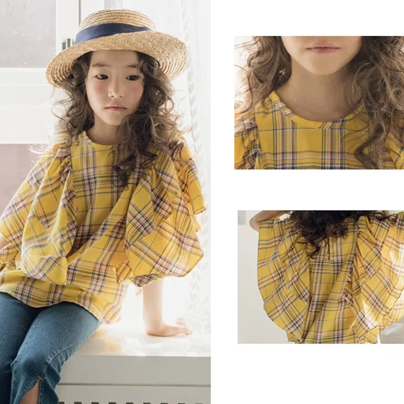 2020 Spring Plaid Girls Shirt New Arrival Kids Cute Bell Sleeve Shirt for Teen Girls Cotton Baby Girls Fashion Shirt 8547 Y200701983101