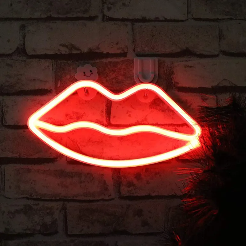 LED Neon Sign Gece Işıkları Dudak Benzersiz Tasarım Yumuşak Duvar Dekor Lambası Noel Düğün Çocukları Odası 226f