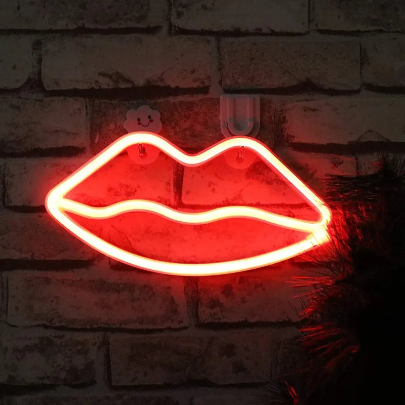 LED Neon Sign Night Lights Lip Unique Design Soft Wall Decor Lamp för julbröllopsfest Kids Room239N