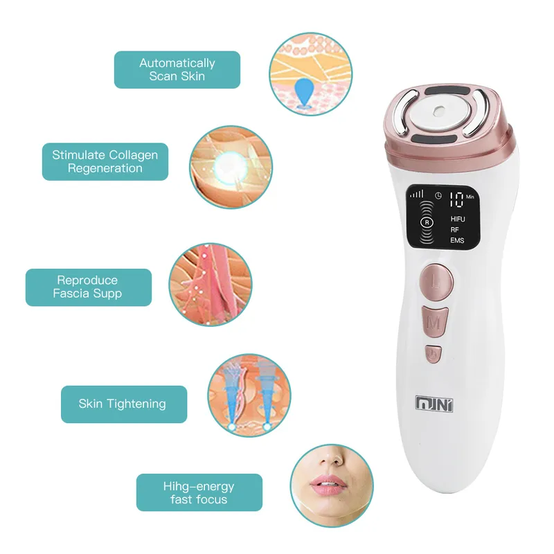 Mini Hifu Machine Ultraljud RF EMS MicroCurrent LED Light Therapy Face Lifting Dighting Anti Wrinkle Skin Care Product 220224