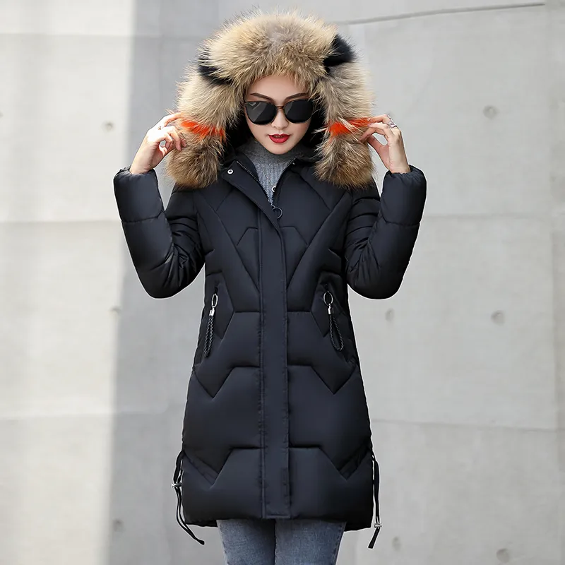 겨울 여성 긴 재킷 여성 두꺼운 코트 단단한 캐주얼 후드 모피 칼라 슬린 여성 파카 플러스 크기 쿠트 카 damska 201126
